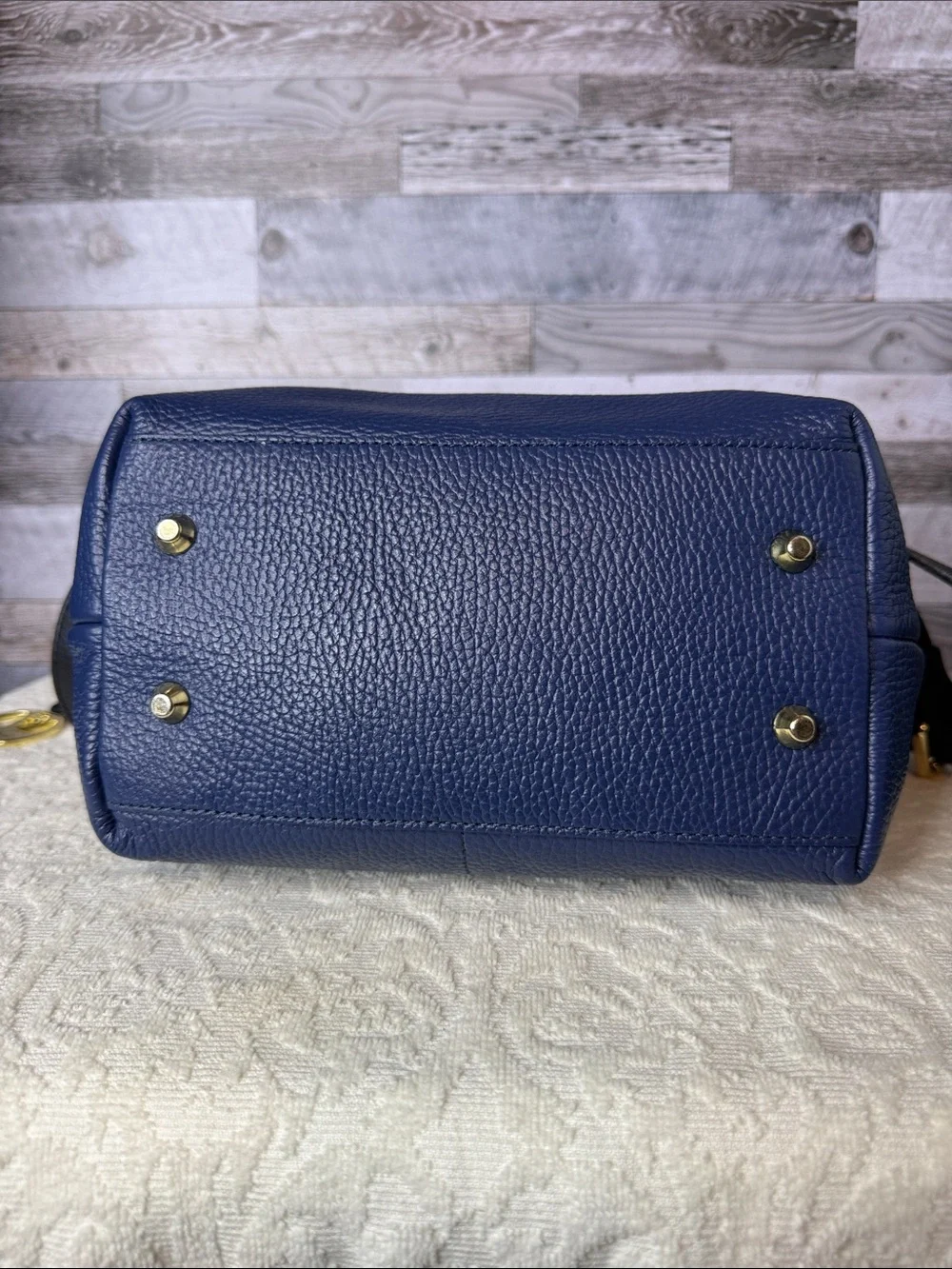 Valentina Navy Blue Pebbled Leather Crossbody with Gold Hardware